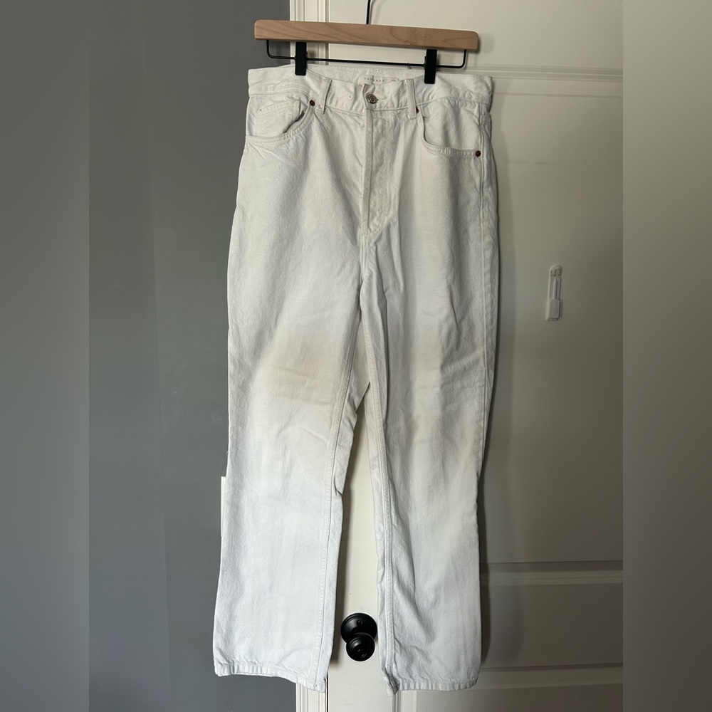Topshop White Straight Jeans Solid Full-Length